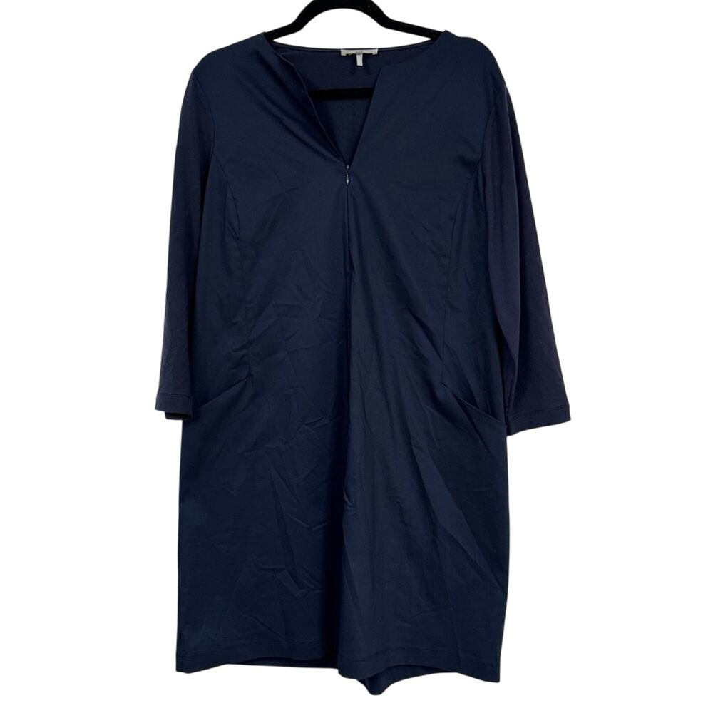 Hinson Wu Navy Blue 3/4 Sleeve Tunic Mini Shirt Dress Womens S Preppy Classic